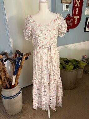 LoveShackFancy for Target White Eyelet Maxi Dress Pink Floral Print